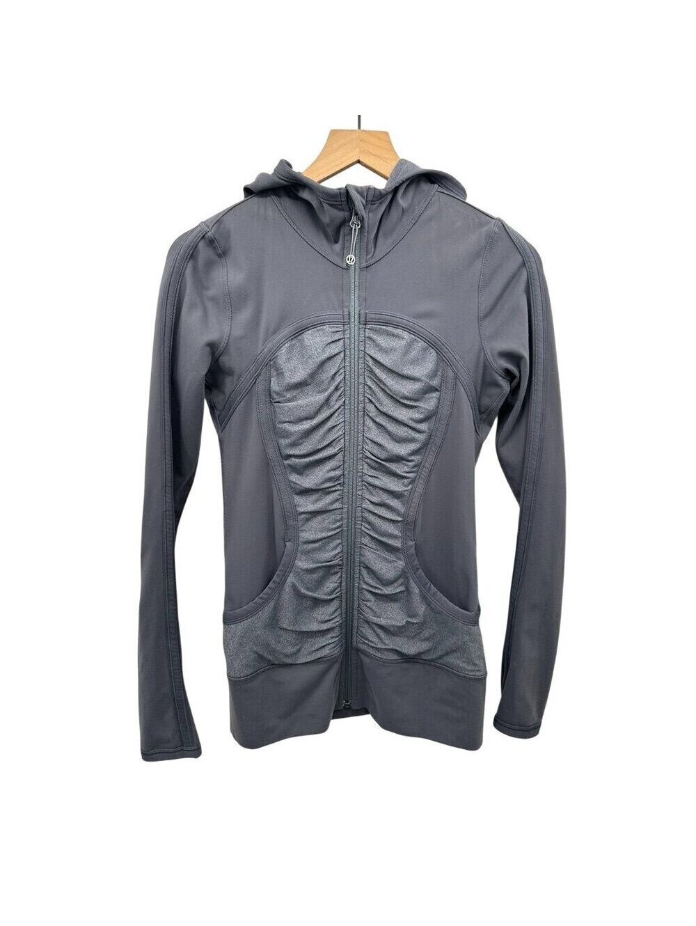 lululemon athletica Pure Balance Jacket Hooded Ruched Hoodie In Coal Gray